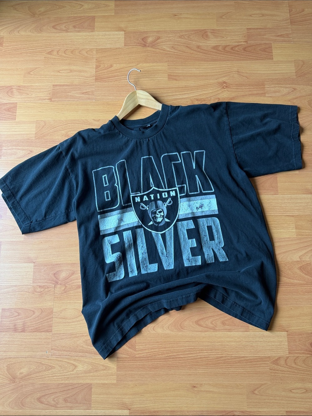 Vintage NFL Raiders Nation Black Silver Tee Size XL